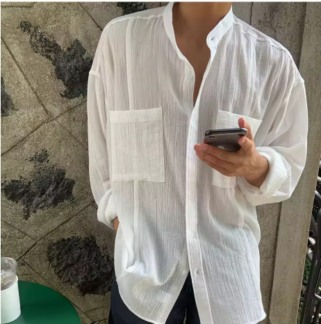Men's Solid Color Loose, Popular Leisure Linen Shirt, Travel & Outdoor Wear