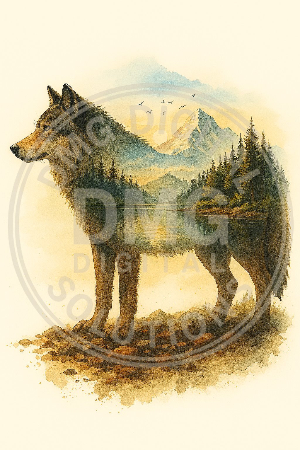 Spirit of the Wild – Majestic Wolfscape Digital Art Print