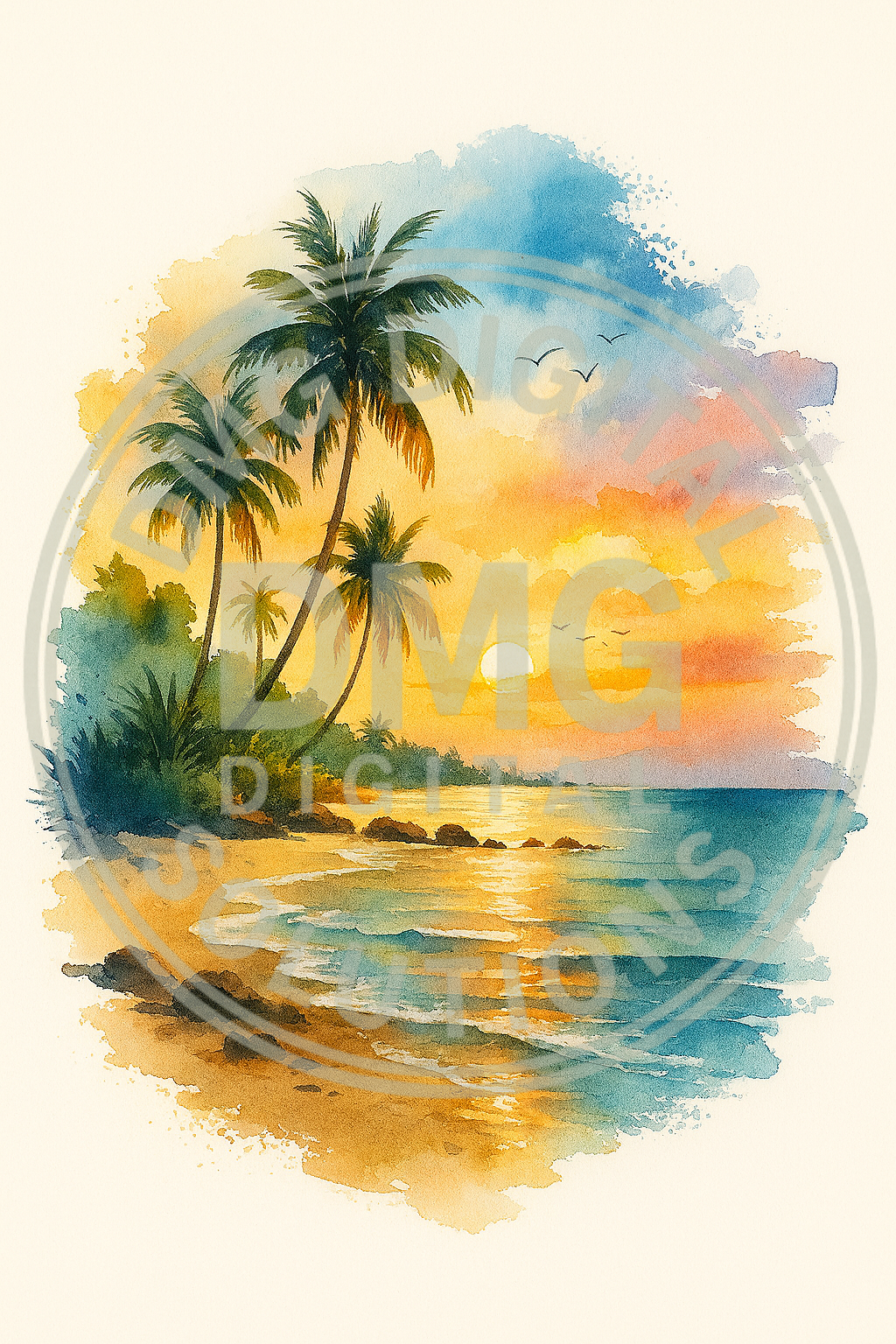 🏝️Golden Tides — Sunset Ocean Digital Art Print (PNG + PDF + Video)