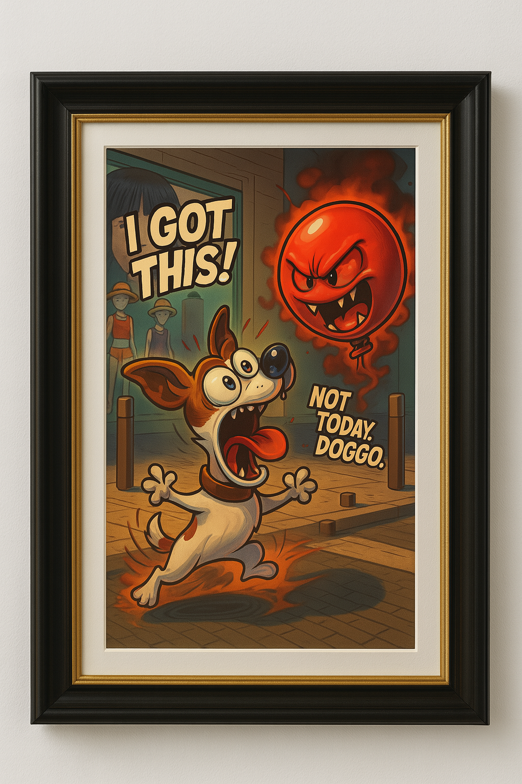 Doggo vs Evil Balloon – Printable Comic Wall Art (Funny Dog Caricature Download)