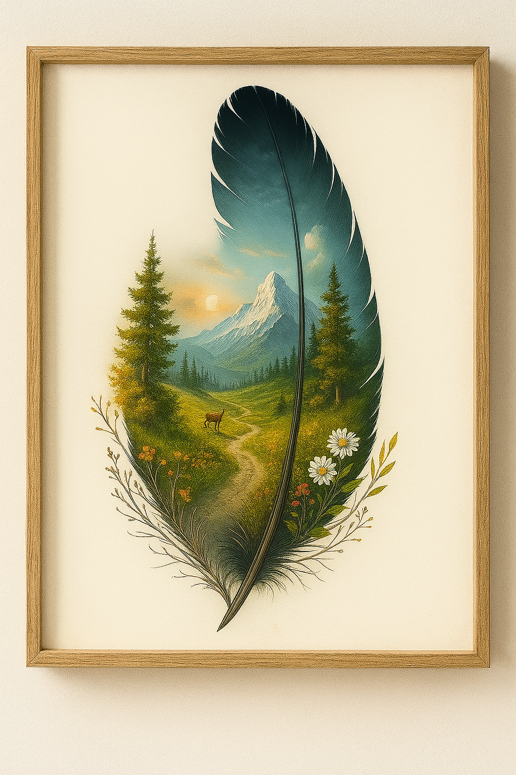 :  🏔️ Whisper of the Mountains – Fine Art Printable in Feather Design