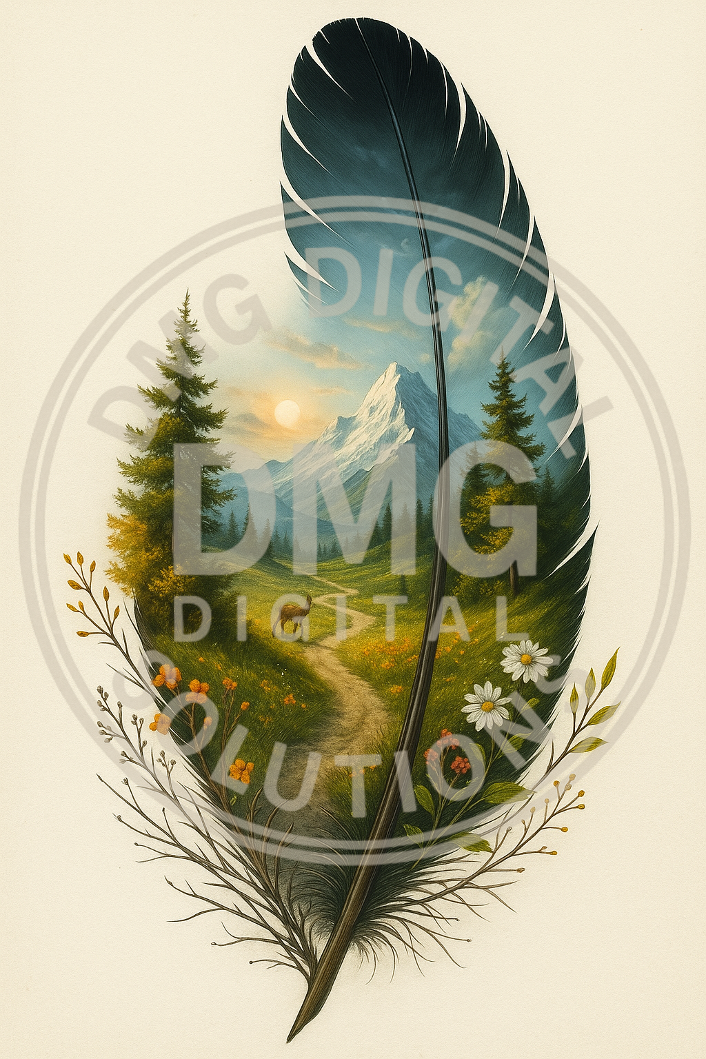 : 🏔️ Whisper of the Mountains – Fine Art Printable in Feather Design