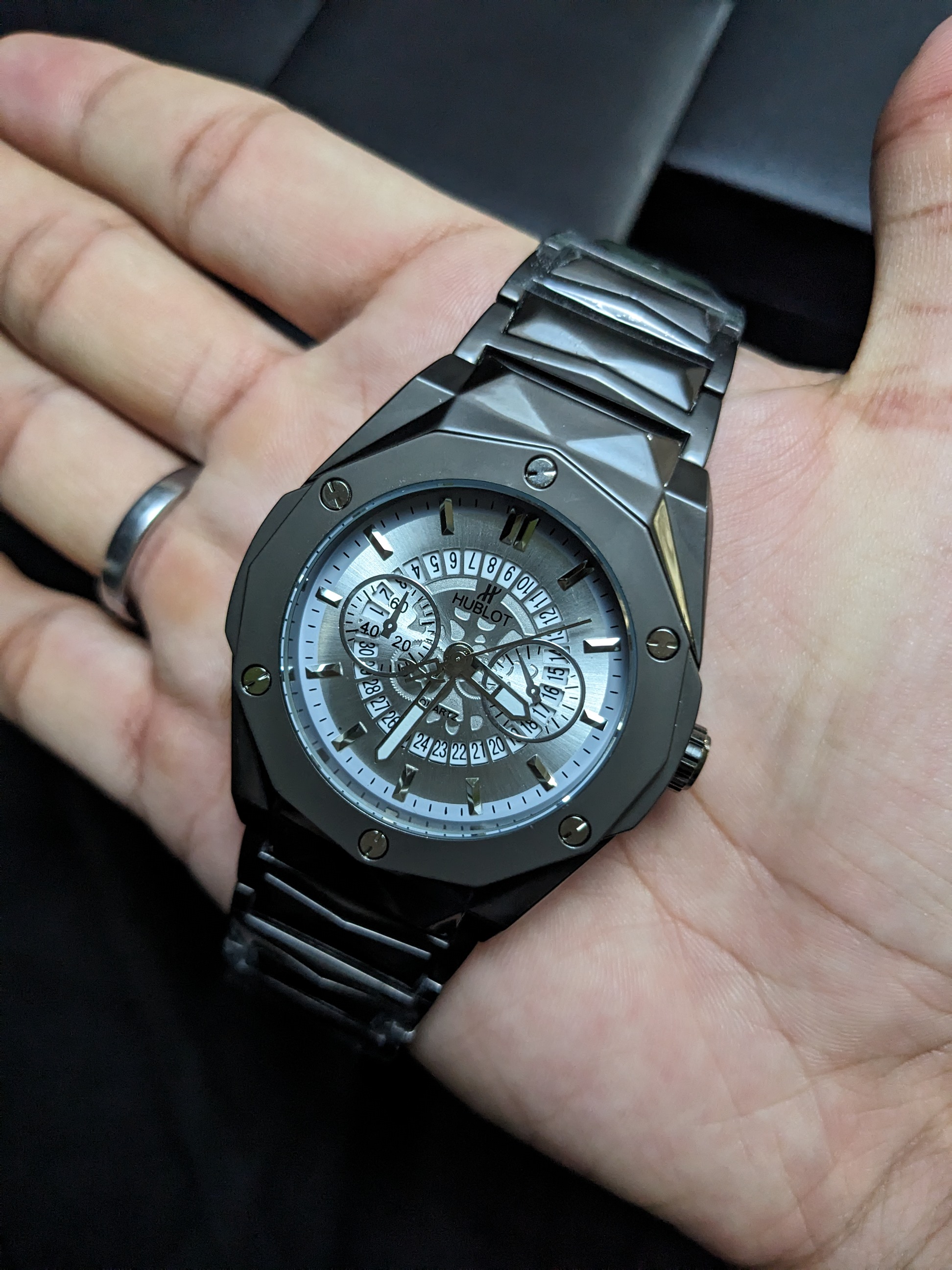 Hublot Diamond Cut Skelton (Dark Grey) 