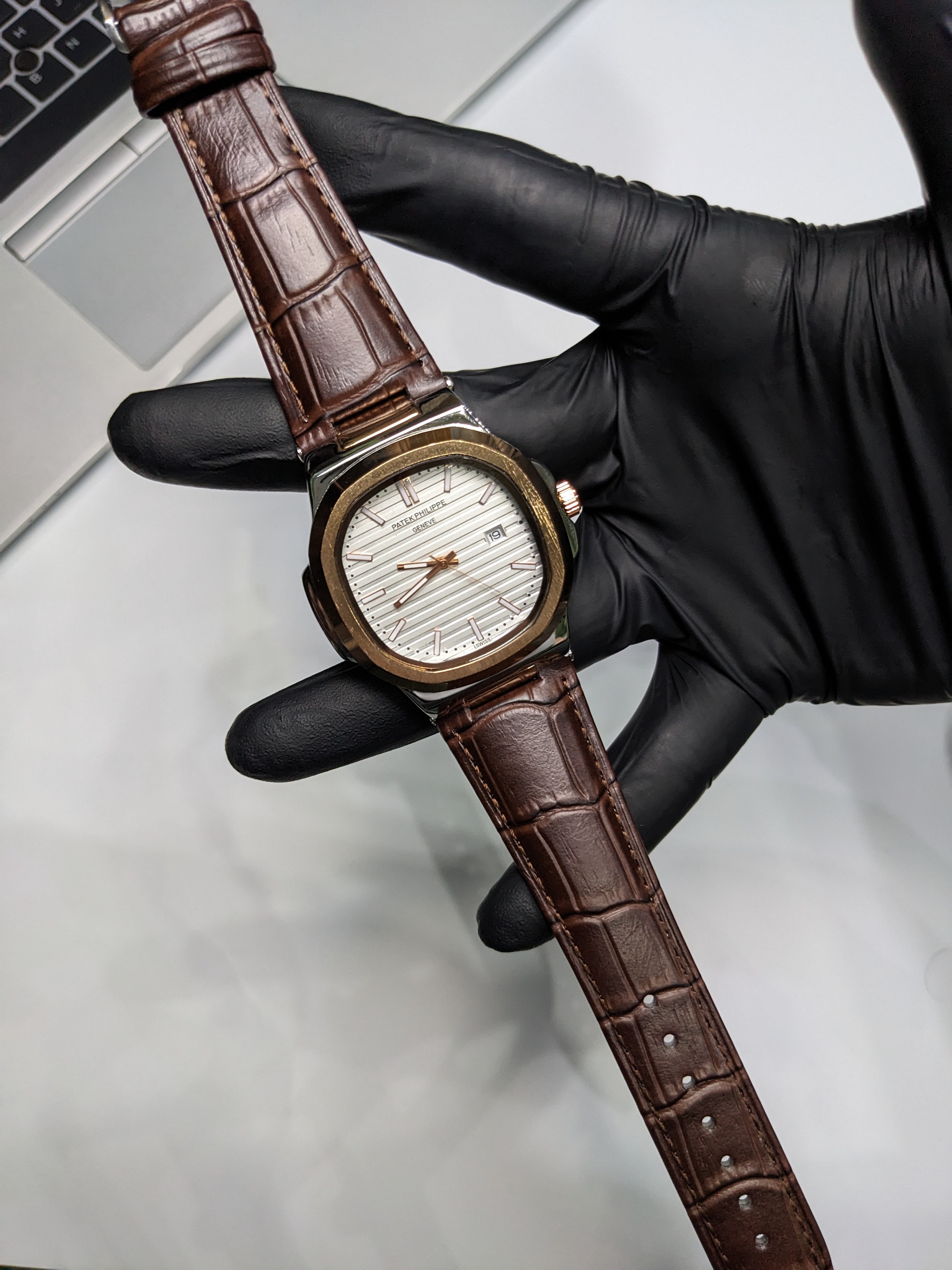PP Nautilus Brown Leather strap (2 tone)