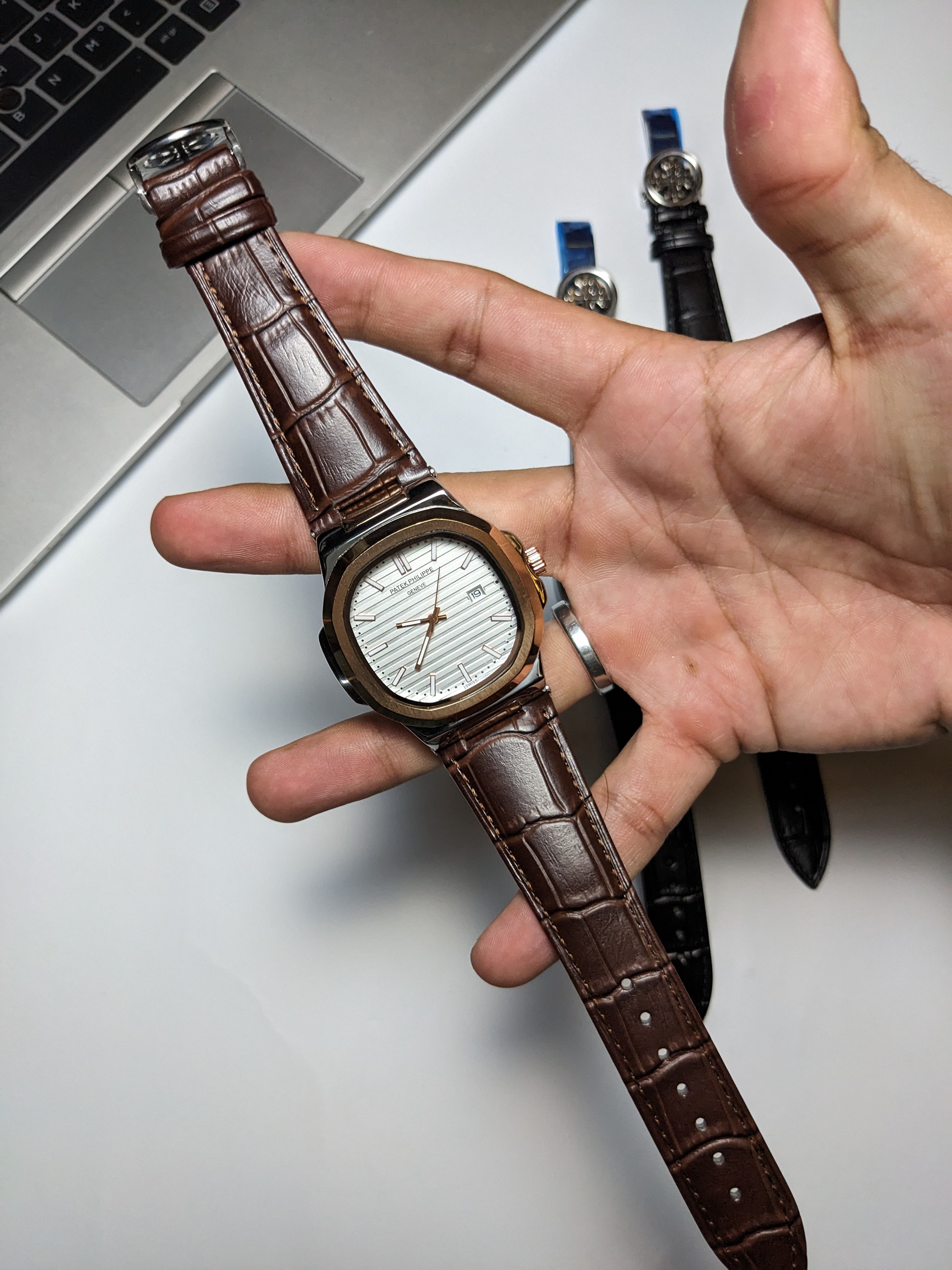 PP Nautilus Brown Leather strap (2 tone)