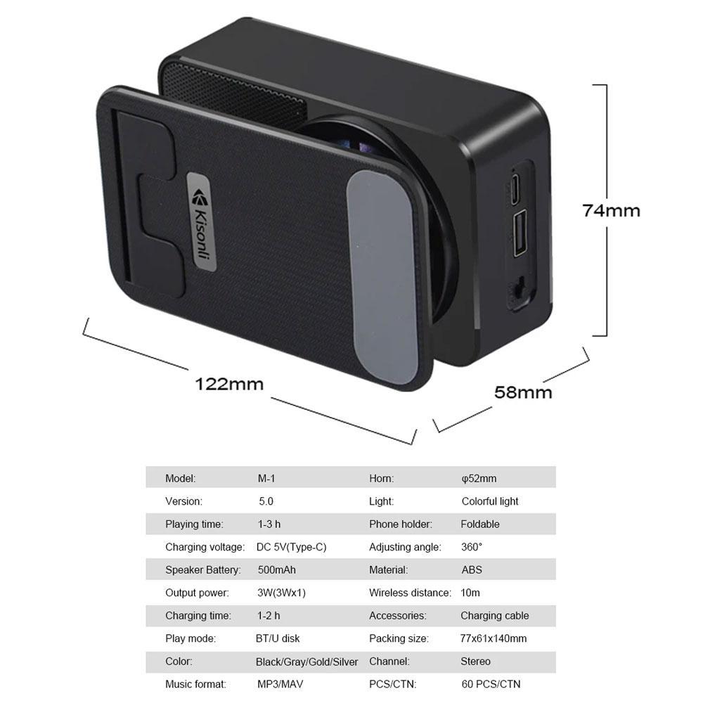 Kisonli M-1 Bluetooth speaker with Mobile holder
