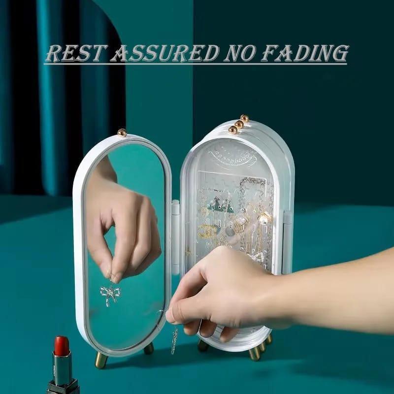 Foldable jewelry storage box and mirror