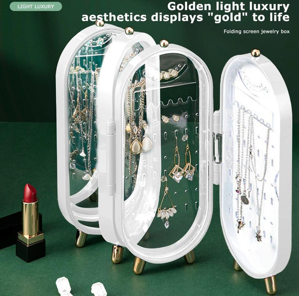 Foldable jewelry storage box and mirror