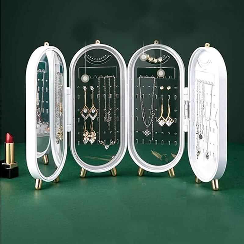 Foldable jewelry storage box and mirror