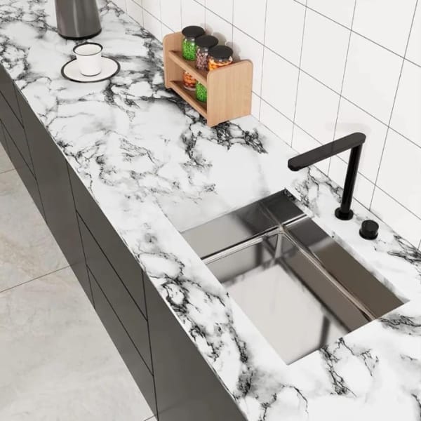 Self Adhesive White Marble Sheet Sticker For Kitchen,