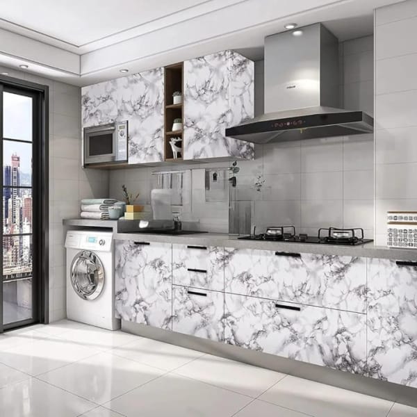 Self Adhesive White Marble Sheet Sticker For Kitchen,