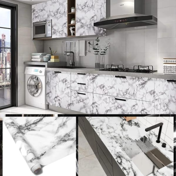 Self Adhesive White Marble Sheet Sticker For Kitchen,