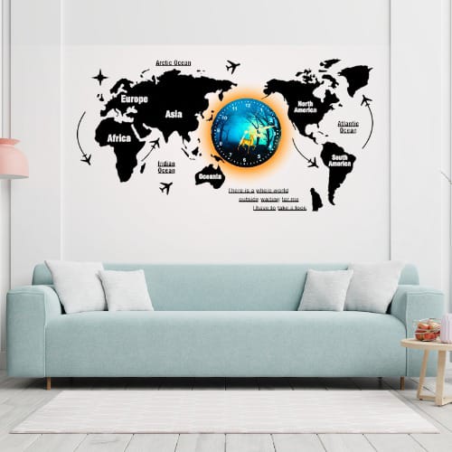 3d Wooden World Map With Esthetic Dial Wall Clock  