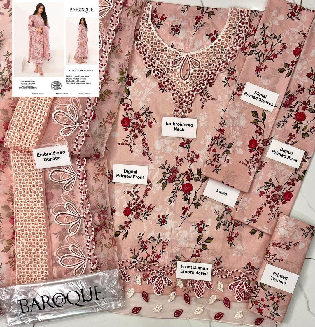 3pc Embroidered unstitched lawn suit