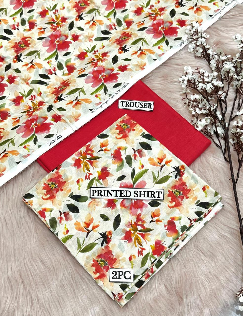 2pc lawn Unstiched