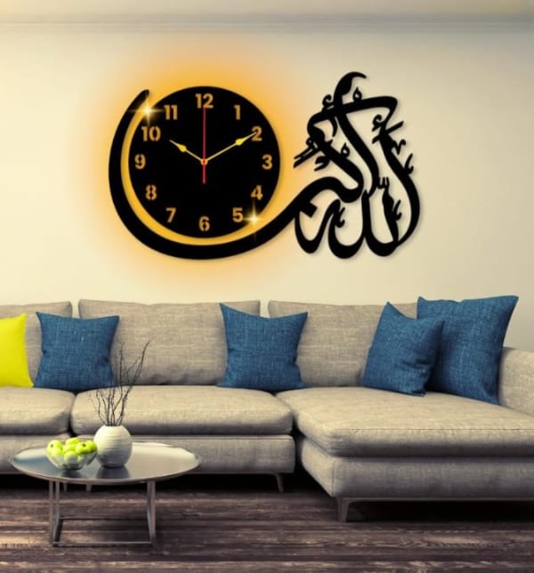 3d Islamic Wall Decor Clock With Light For Home And Office Decoration