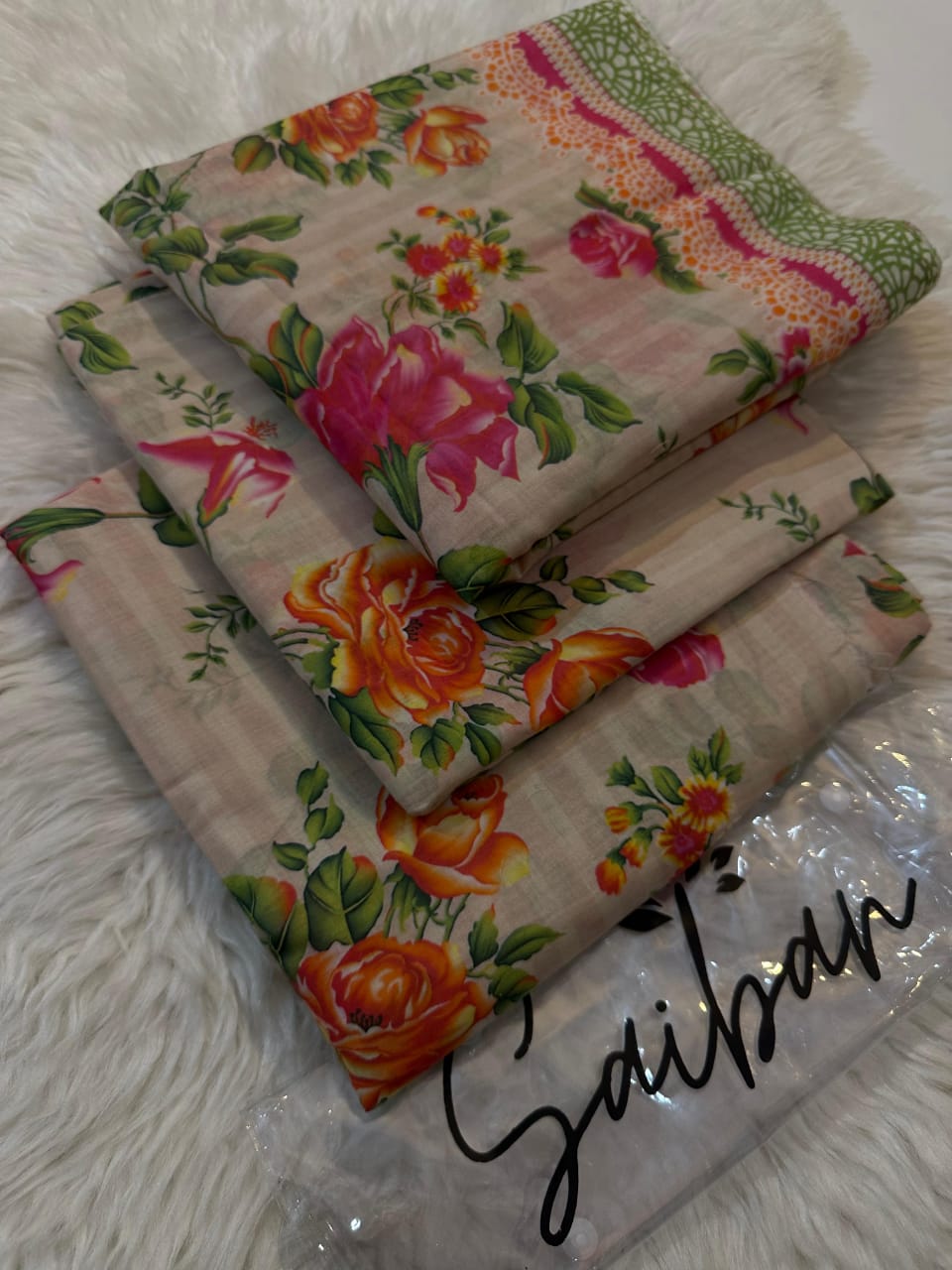 3pc lawn unstitched with lawn voil dubbatta
