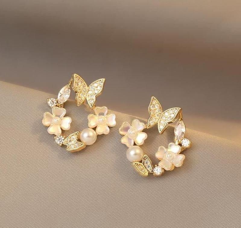 Elegant Butterfly and Flower Earrings