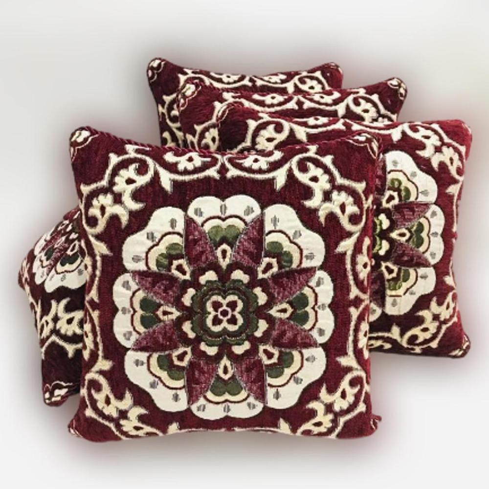 5 Pcs Velvet Jacquard Embroidered Cushion Covers With Filling