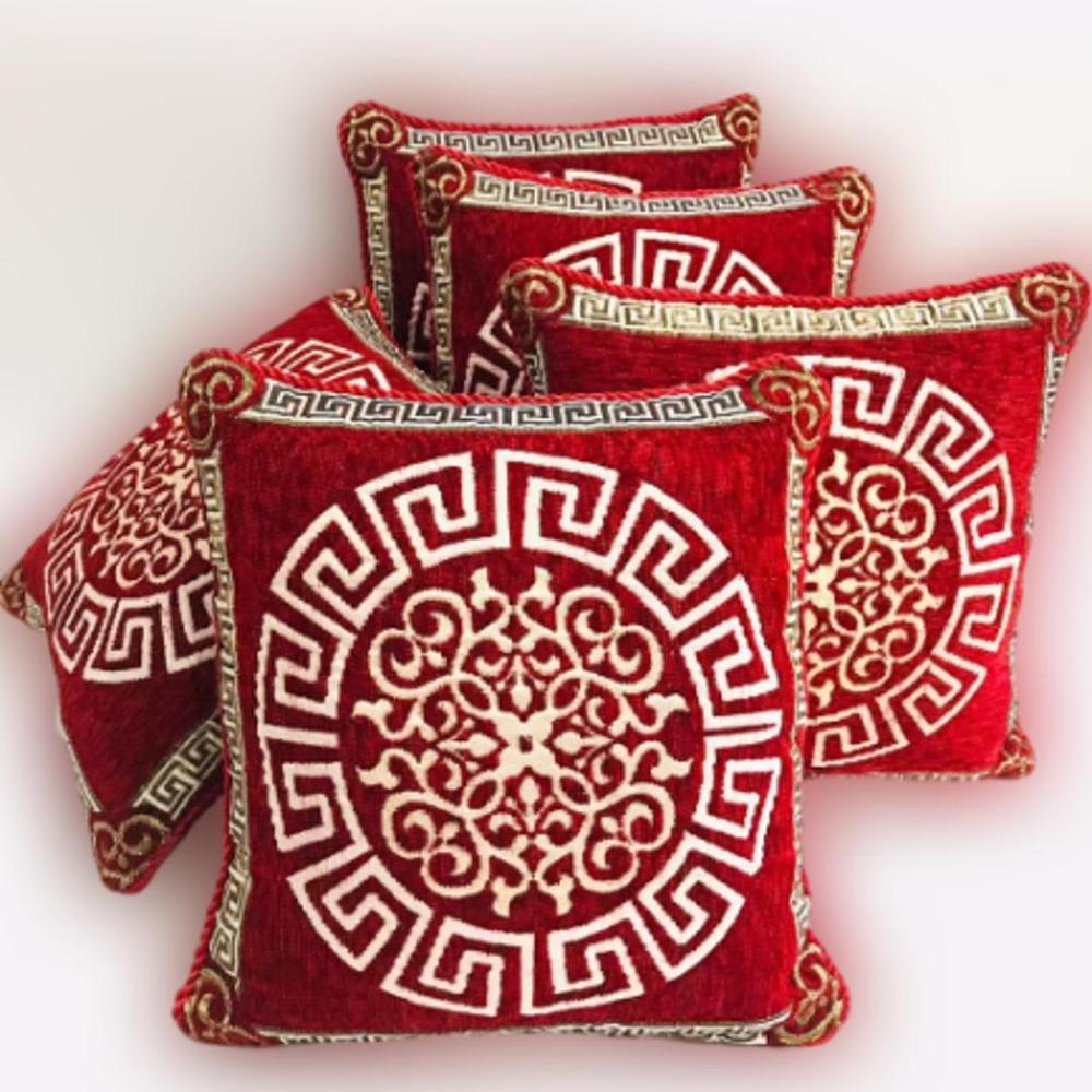 5 Pcs Velvet Jacquard Embroidered Cushion Covers With Filling