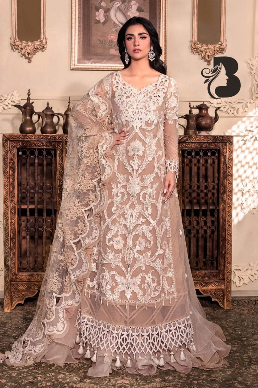 Organza fully heavy embroidered spangle work front body with fully hand embellishment adha work