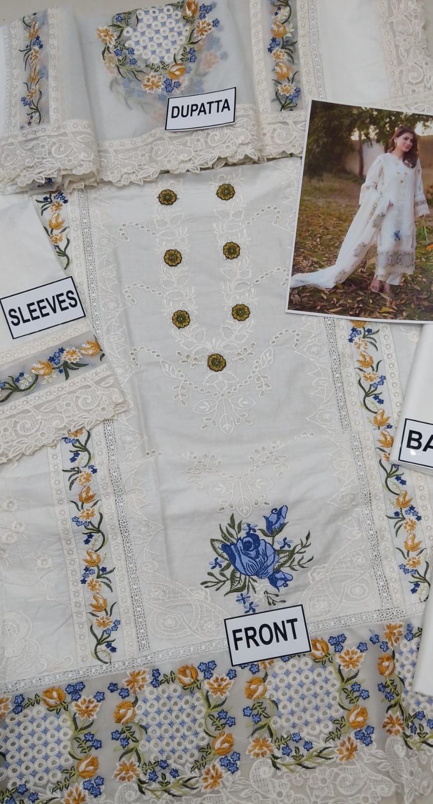 3pc Lawn Embroidered with chicken Kari 