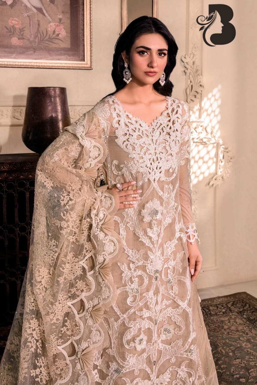 Organza fully heavy embroidered spangle work front body with fully hand embellishment adha work