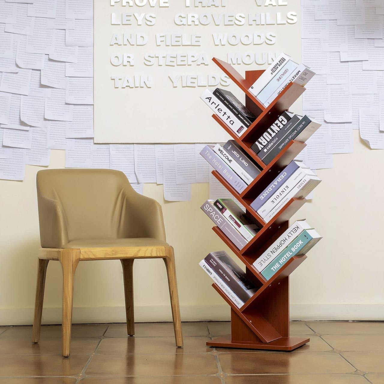 9-Shelf Tree Shaped Floor Standing Bookcase, Storage Rack for Living Room/Home/Office