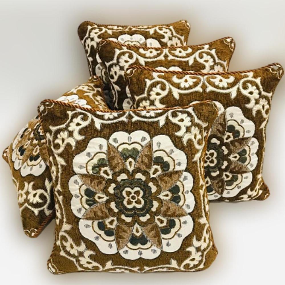 5 Pcs Velvet Jacquard Embroidered Cushion Covers With Filling