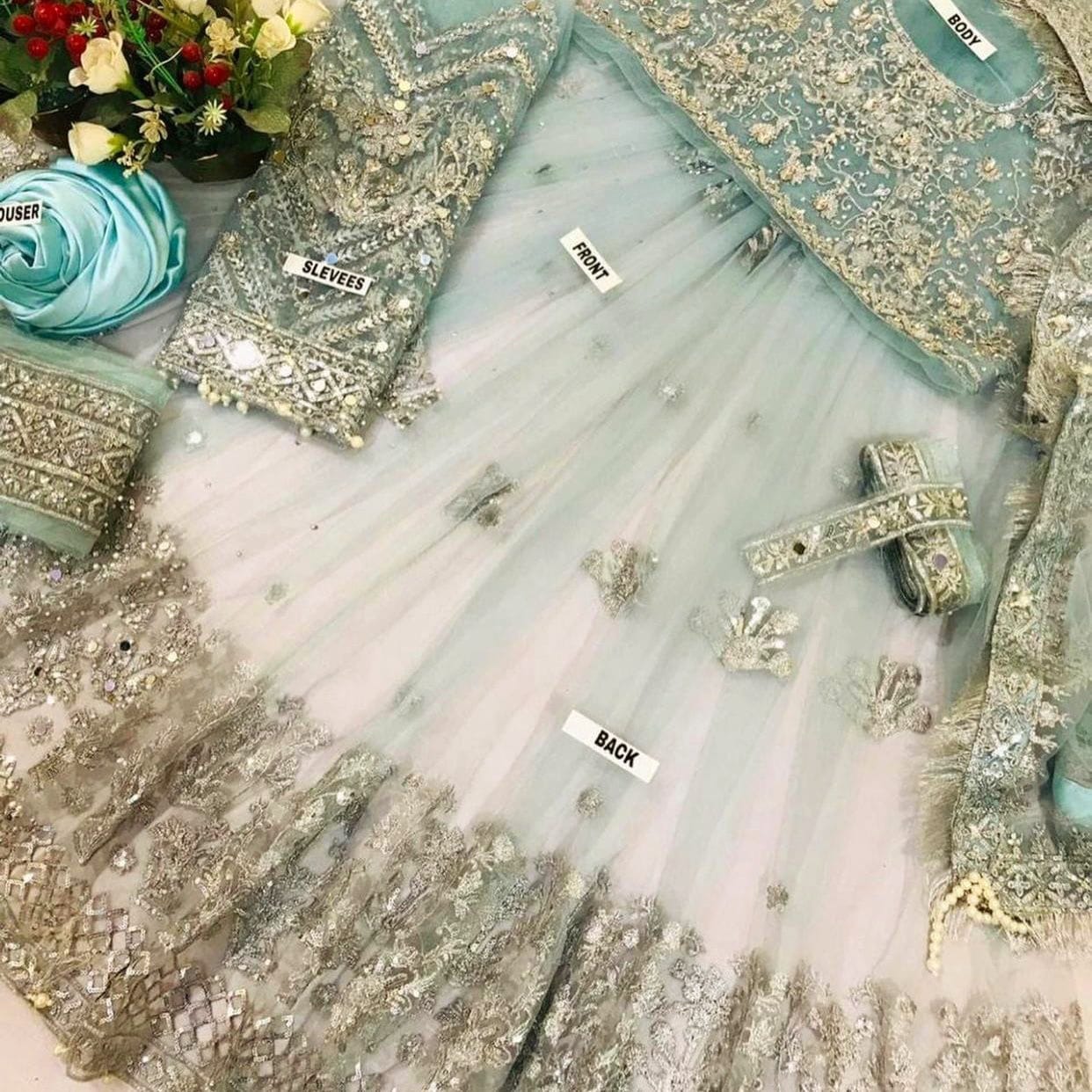 Fabric Details Complete net frock with Silk  trouser