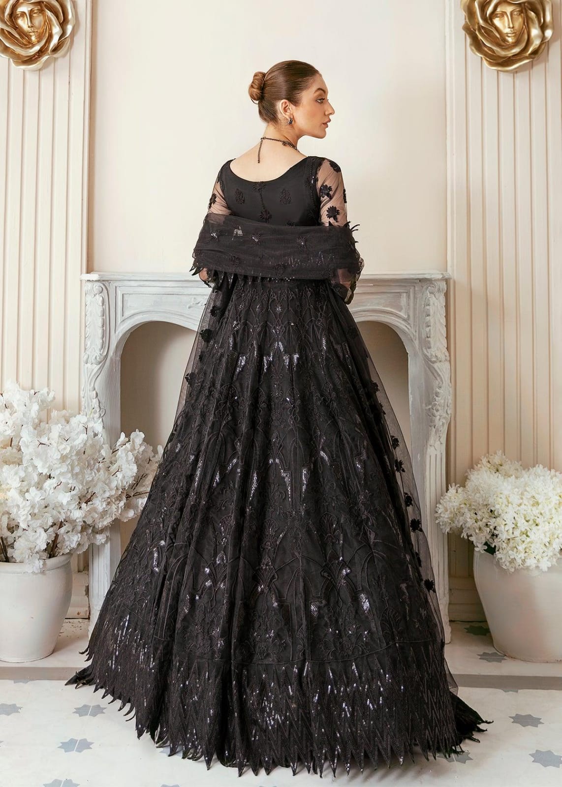 3pc Embroidered Luxury Black Maxi 