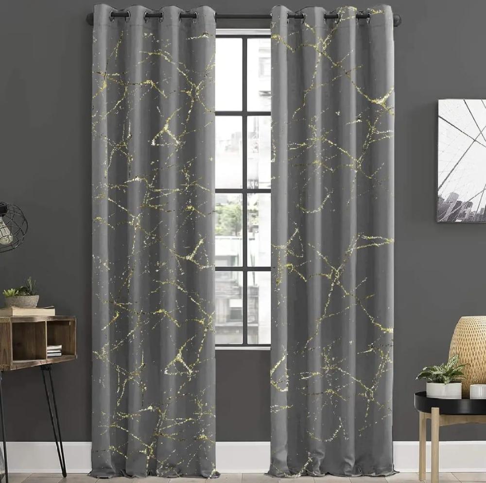 1 Pc Jacquard Golden Sparkles Textured Indoor Home Curtains