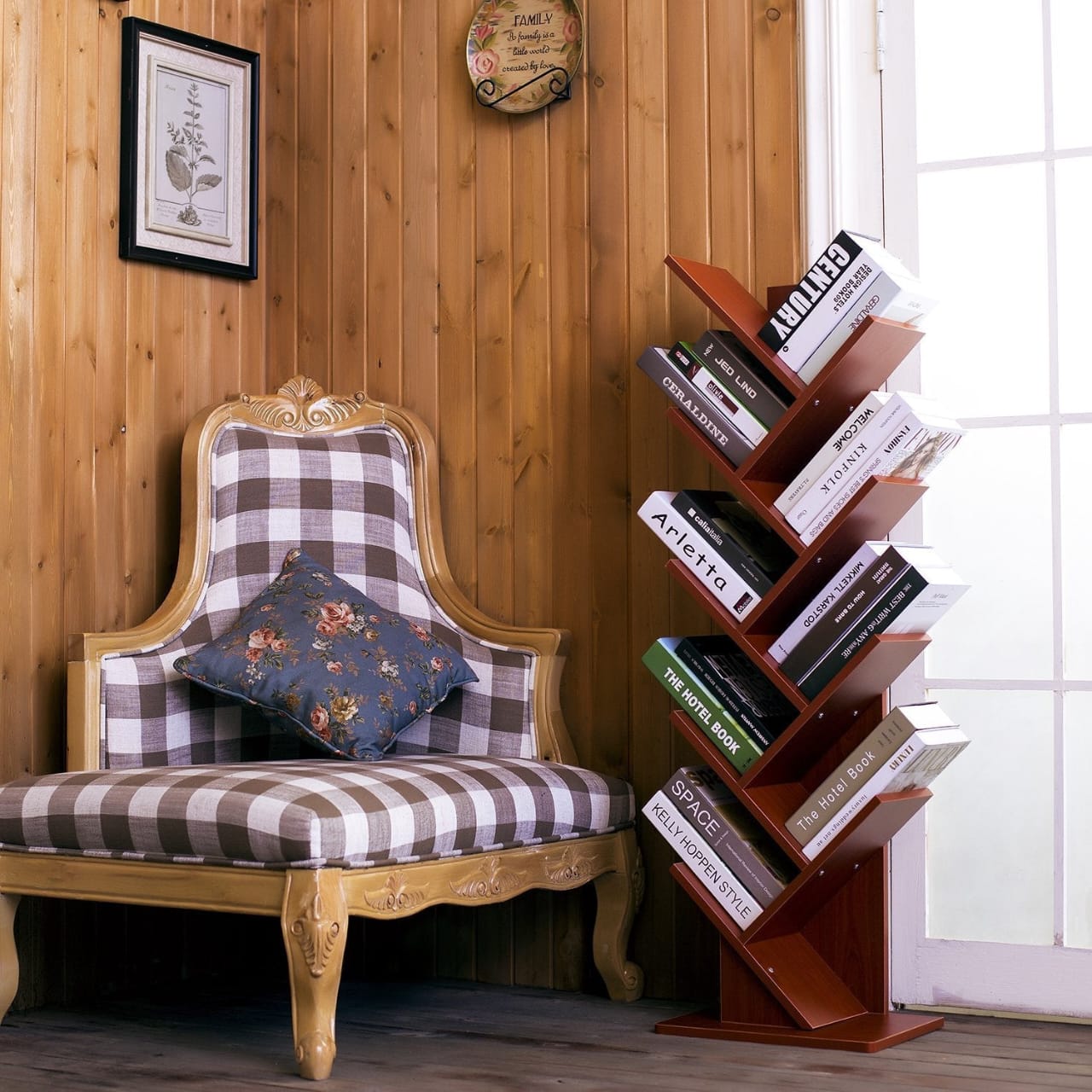 9-Shelf Tree Shaped Floor Standing Bookcase, Storage Rack for Living Room/Home/Office