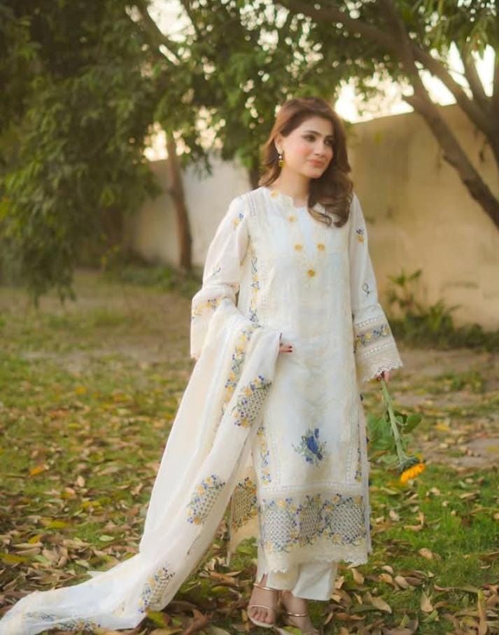 3pc Lawn Embroidered with chicken Kari 