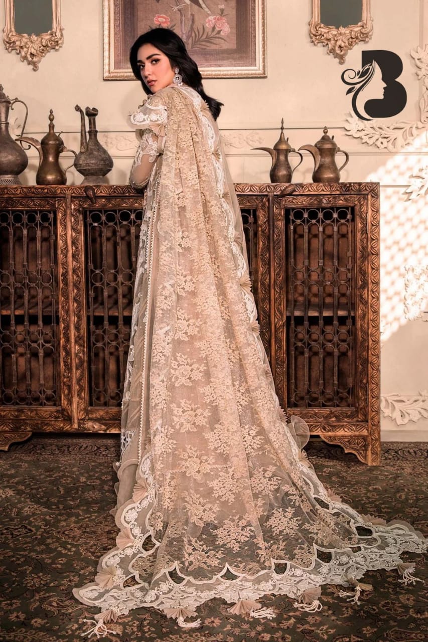 Organza fully heavy embroidered spangle work front body with fully hand embellishment adha work