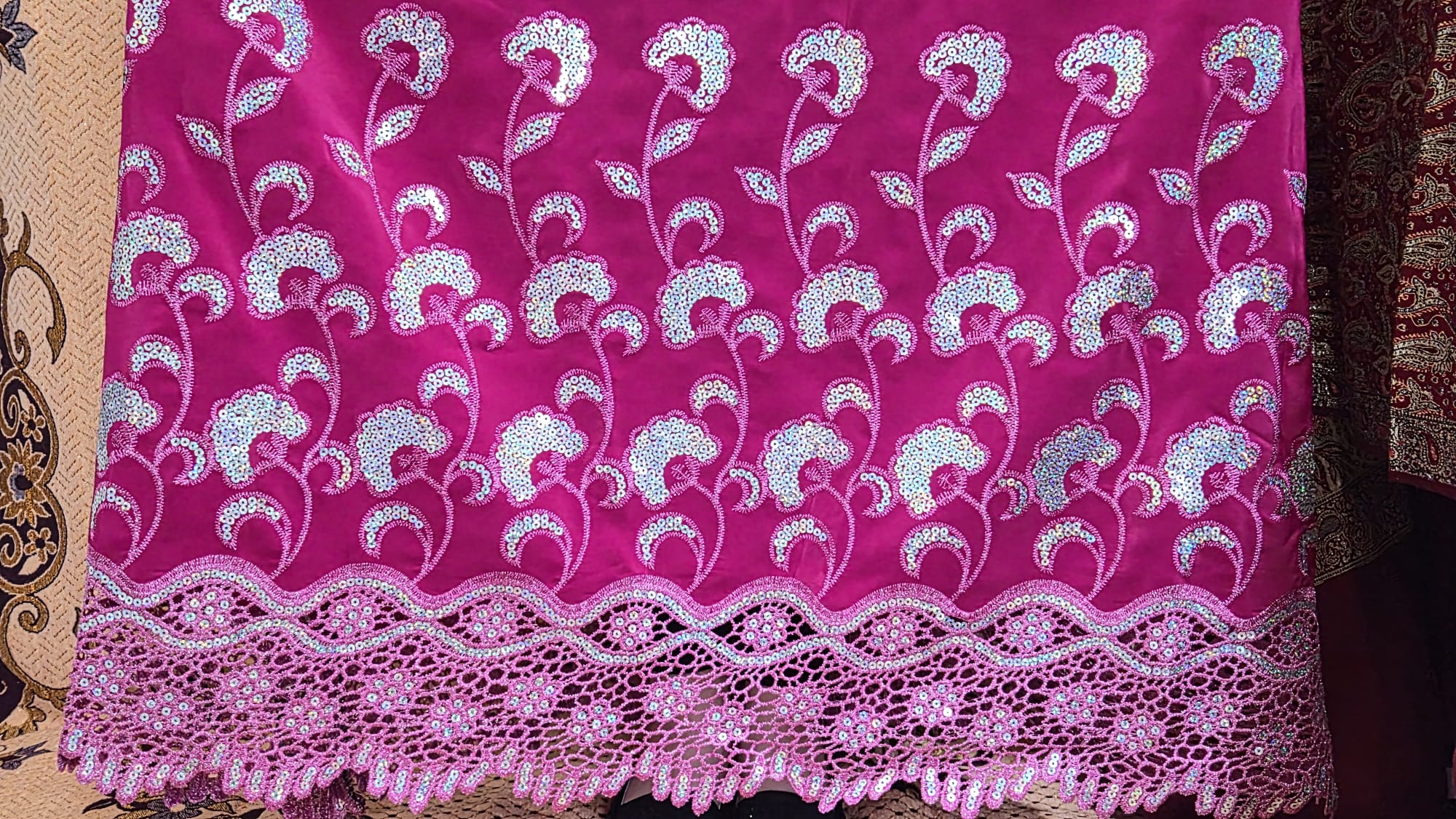 Dark Pink Traditional Embroidered Sleeve Afghan Dress