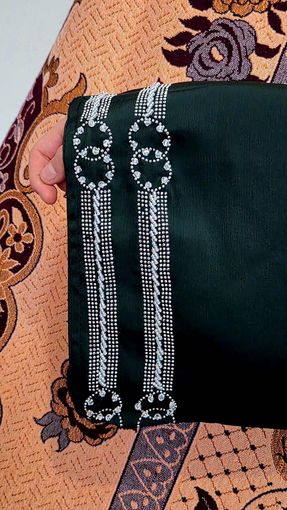 Dark Green & Silver Rhinestone Abaya