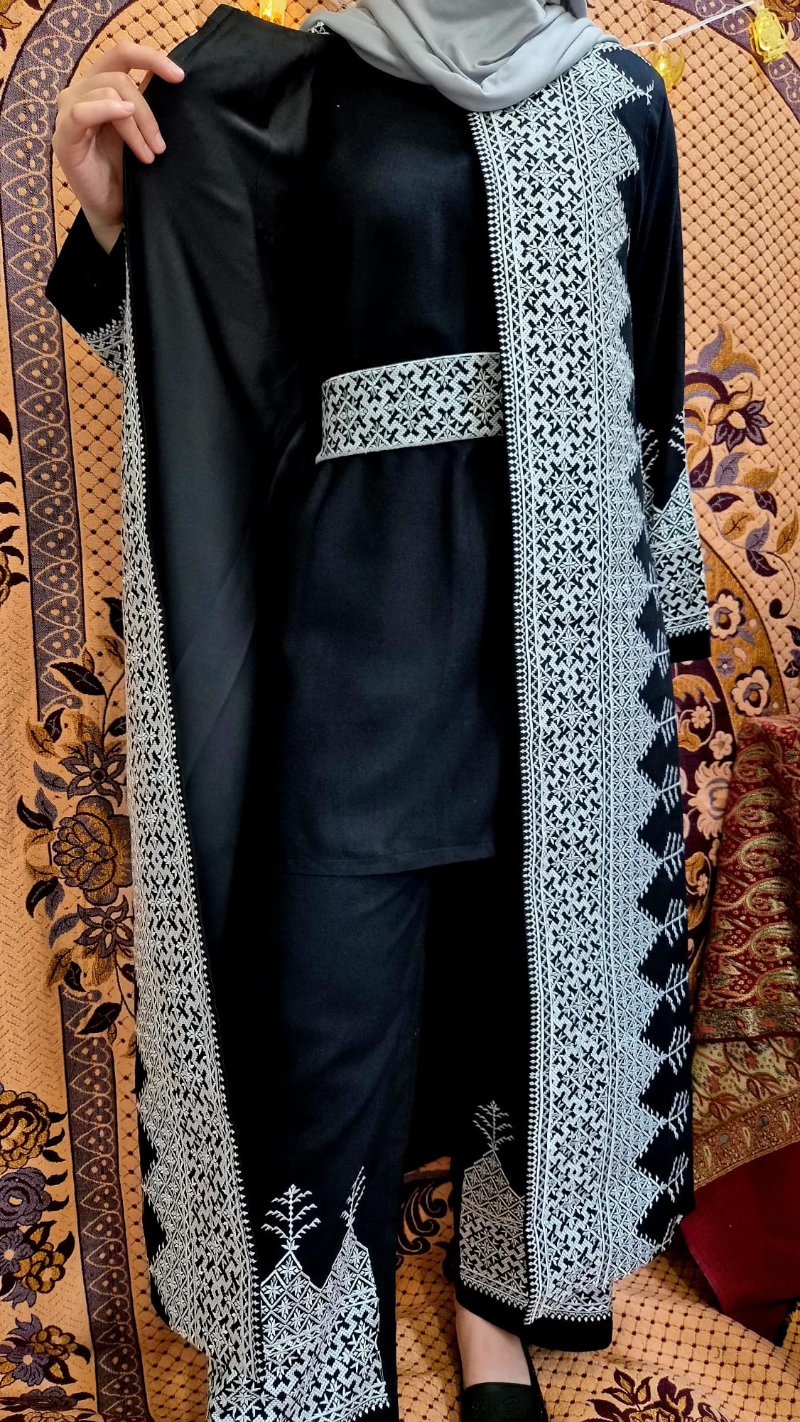 Silver Embroidered Afghan Chapan Set 