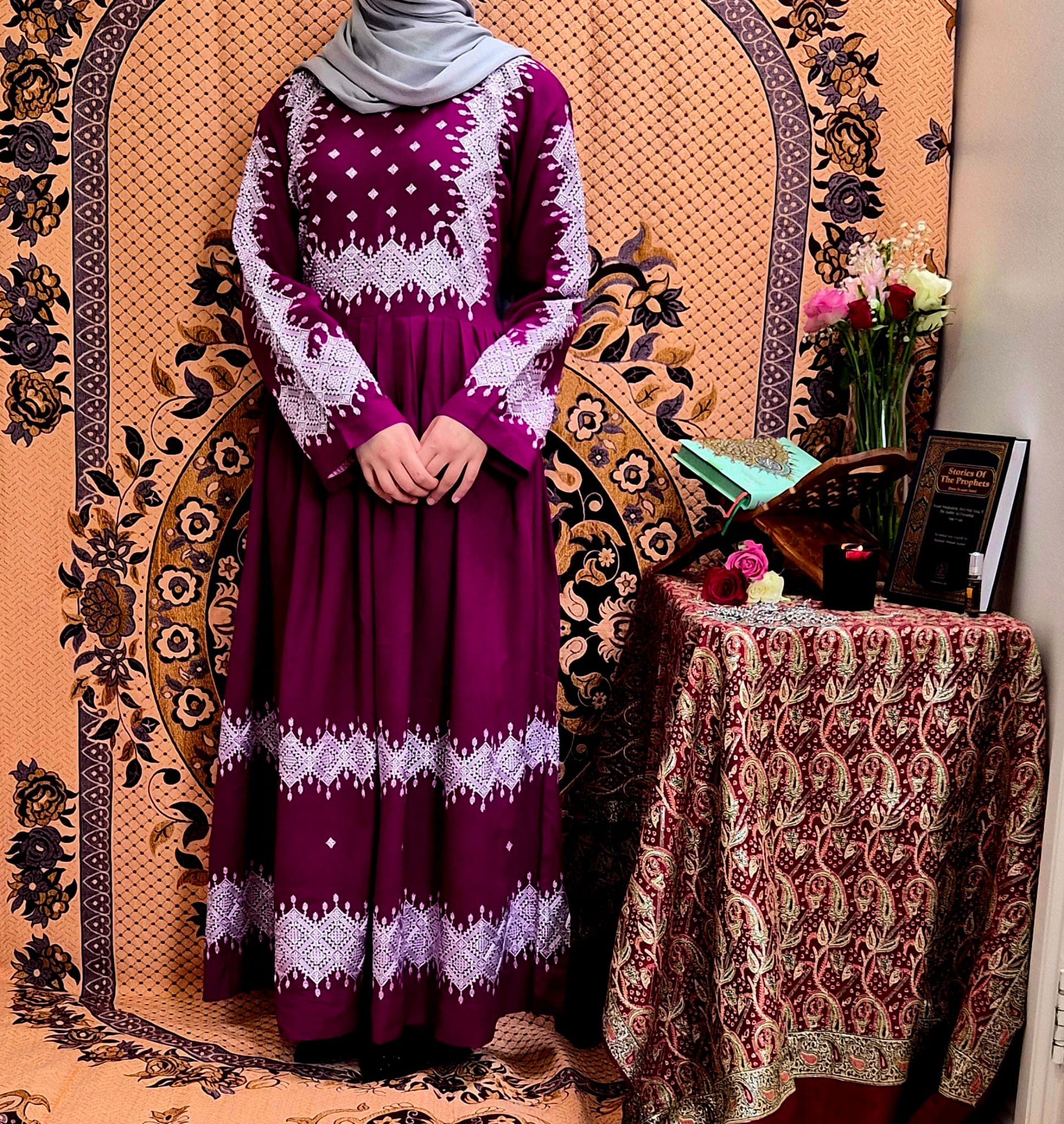 Burgundy & Silver Traditional Afghan Gand