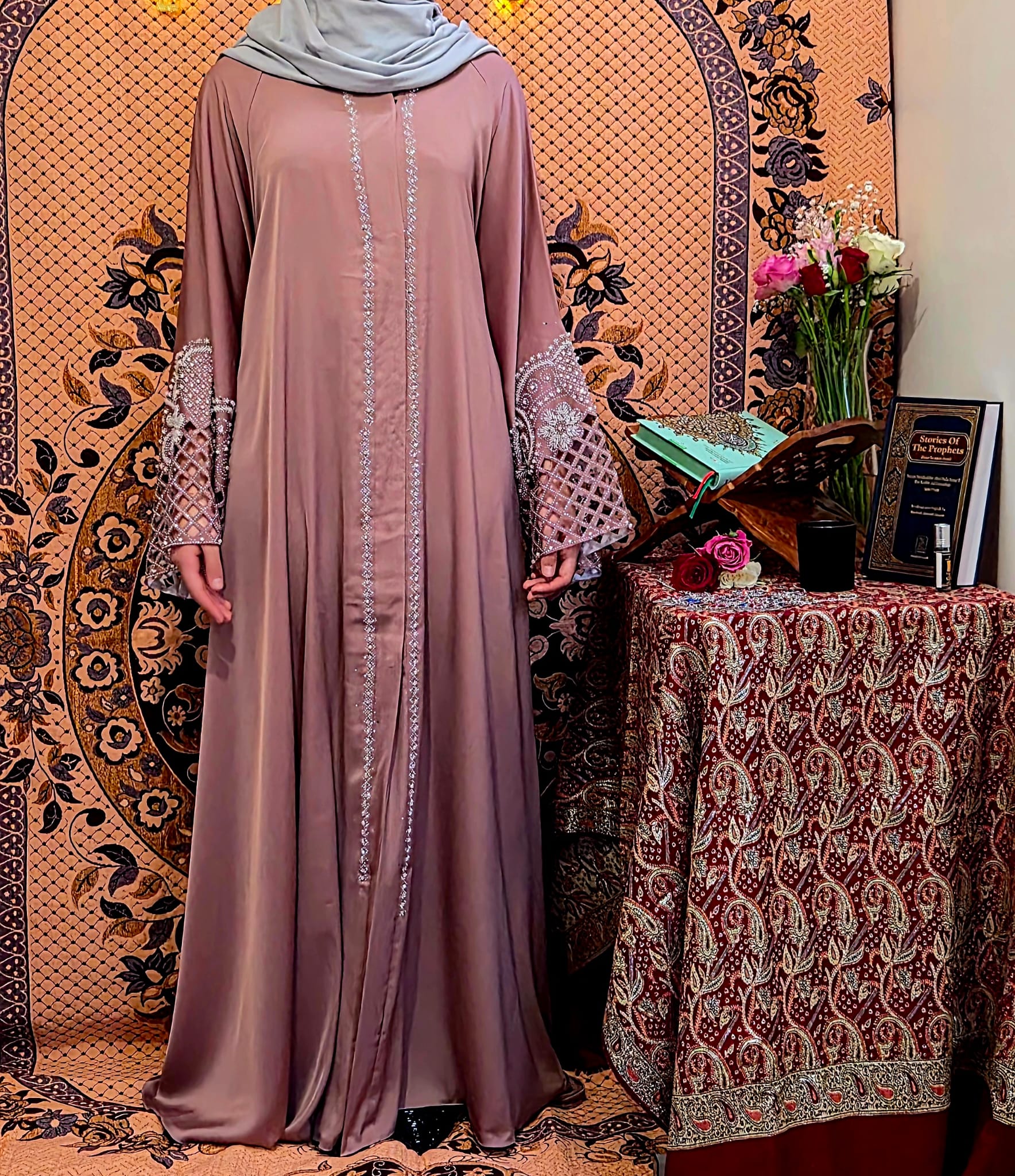Baby Pink Embroidered Abaya