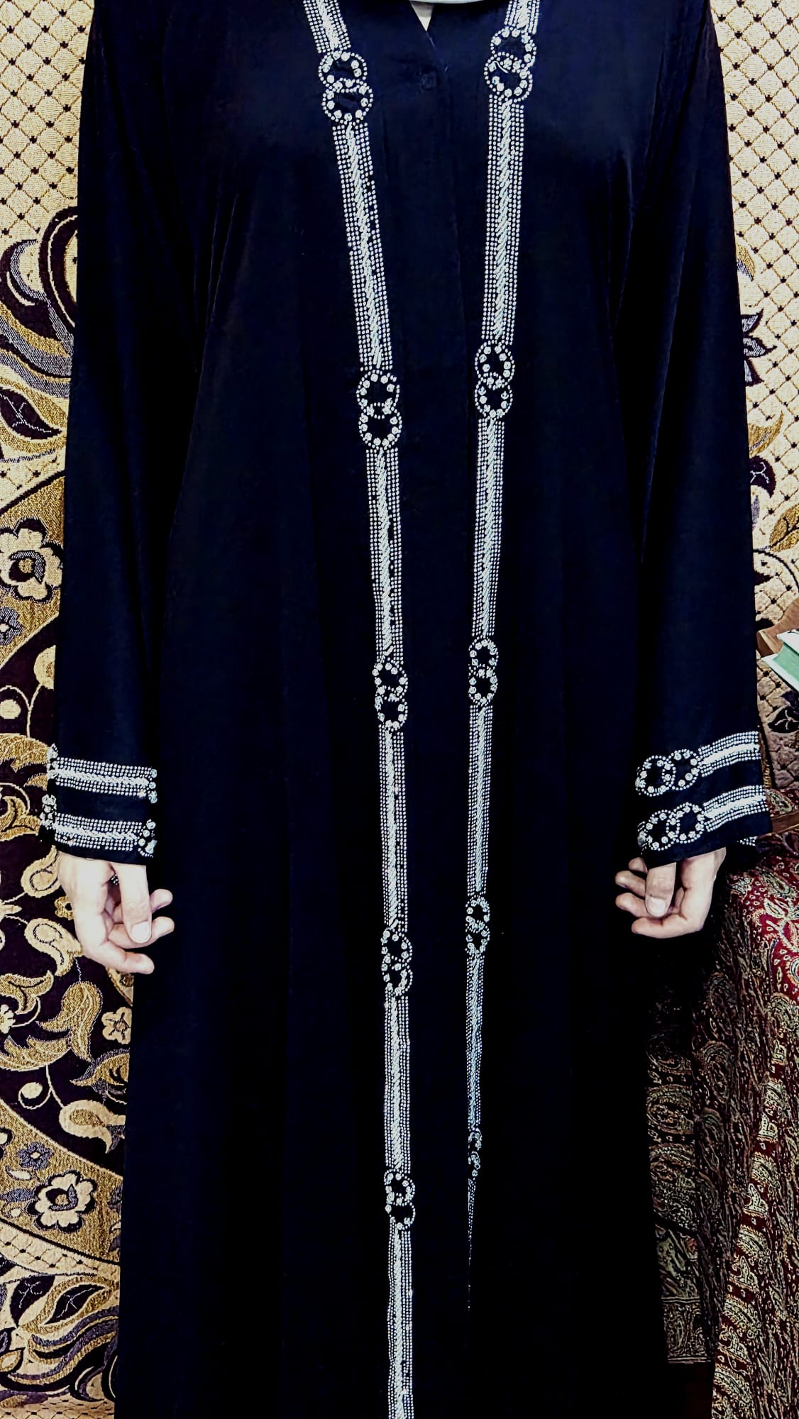 Black & Silver Rhinestone Abaya