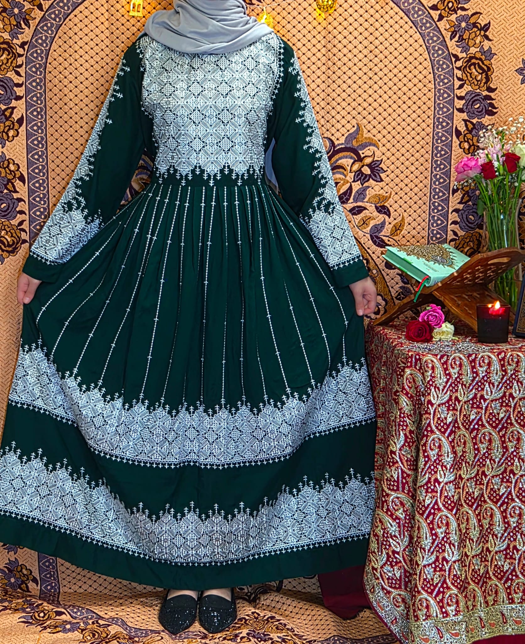 Silver & Dark Green Traditional Afghan Gand
