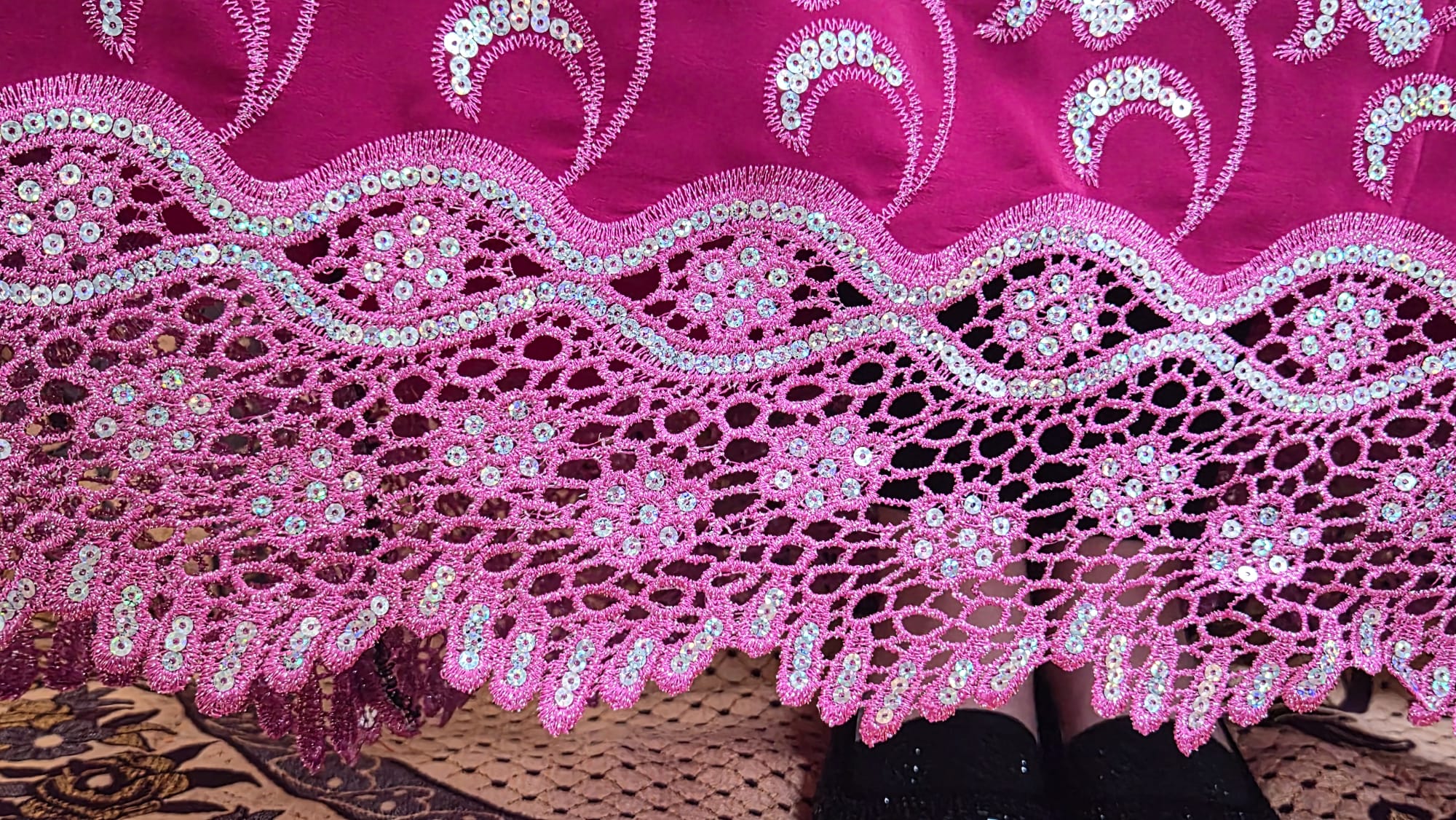 Dark Pink Traditional Embroidered Sleeve Afghan Dress