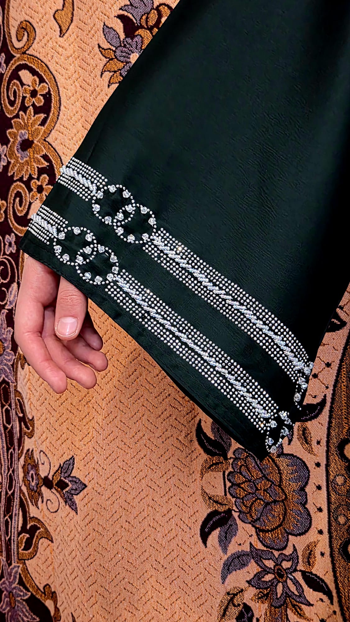Dark Green & Silver Rhinestone Abaya