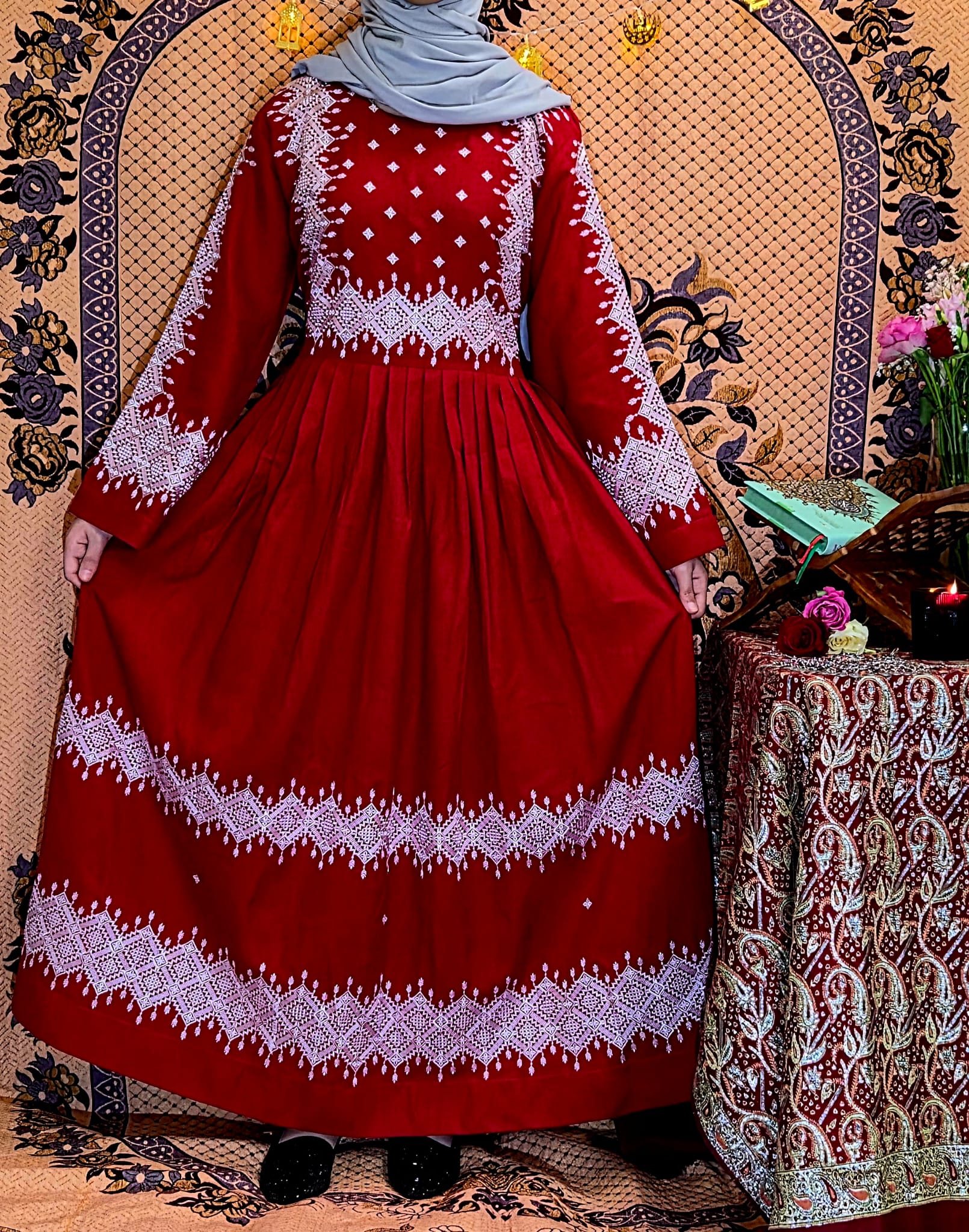 Red & Silver Traditional Afghan Gand