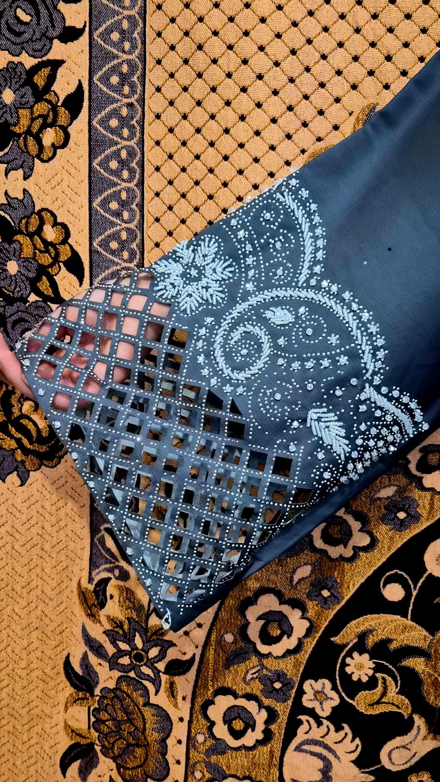 Dark Grey Embroidered Abaya 