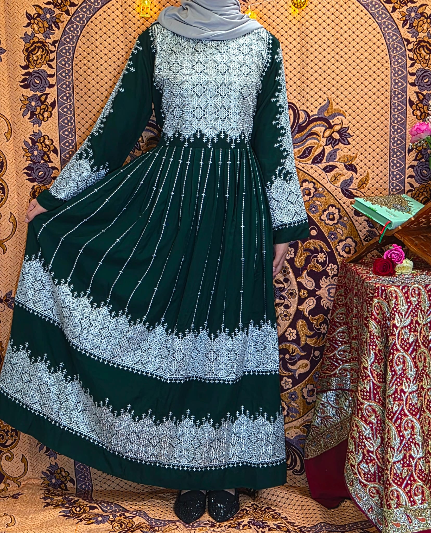 Silver & Dark Green Traditional Afghan Gand