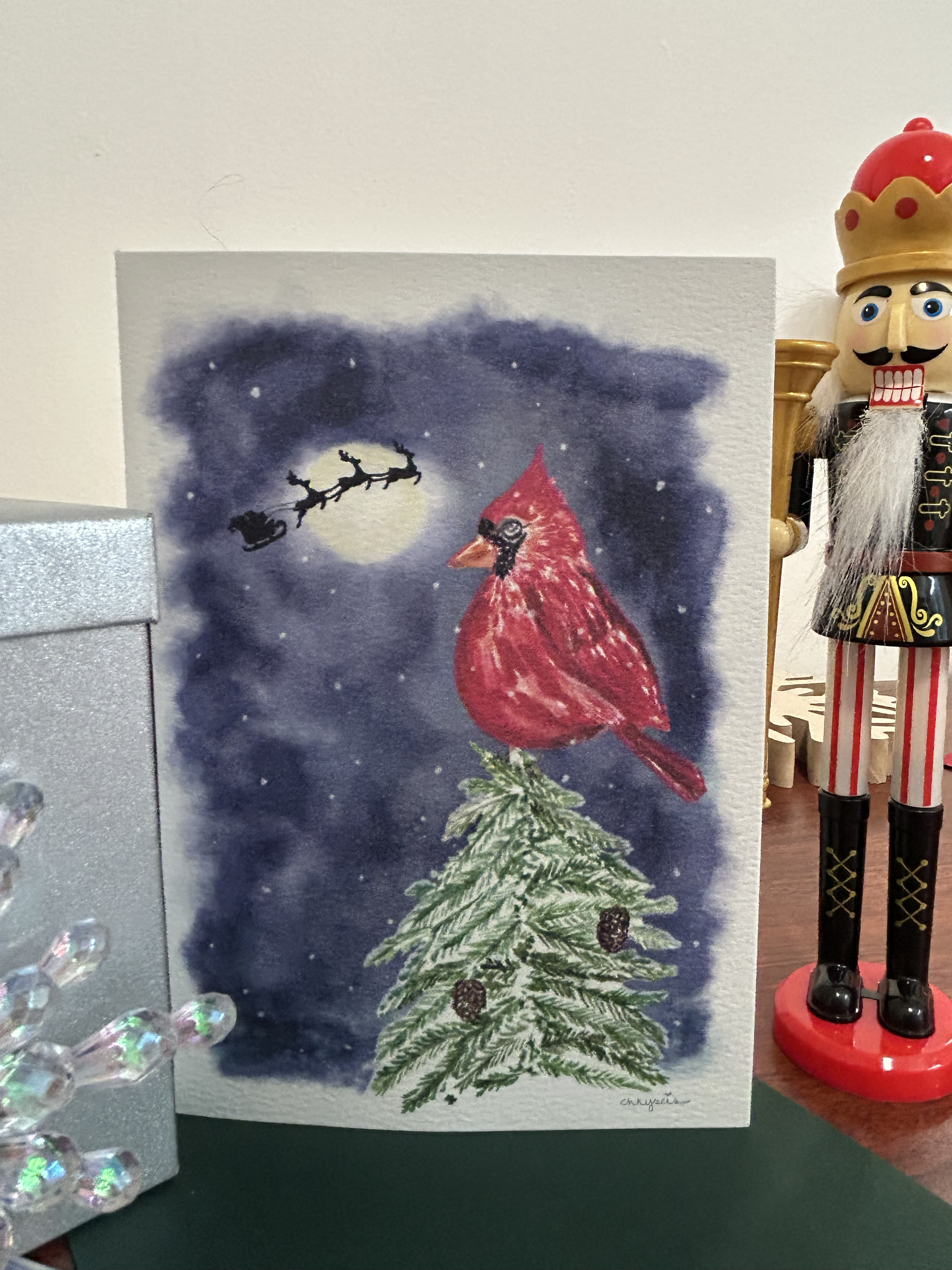 Red Cardinal and Santa's Sleigh