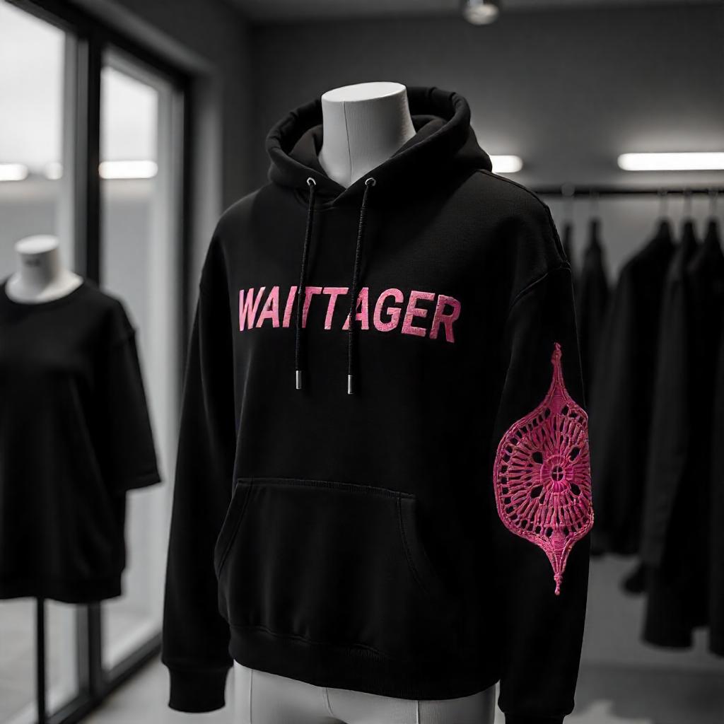 Sudadera de capucha negra con diseño rosa