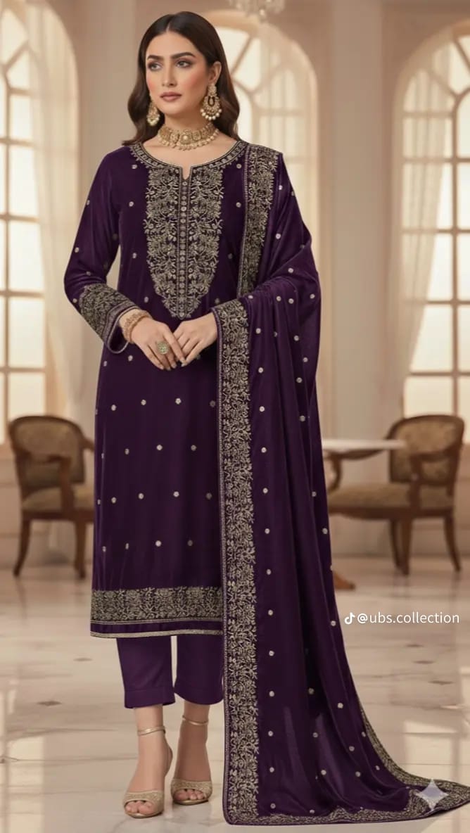 Wool Pashmina 3 pc suit with Shawl 